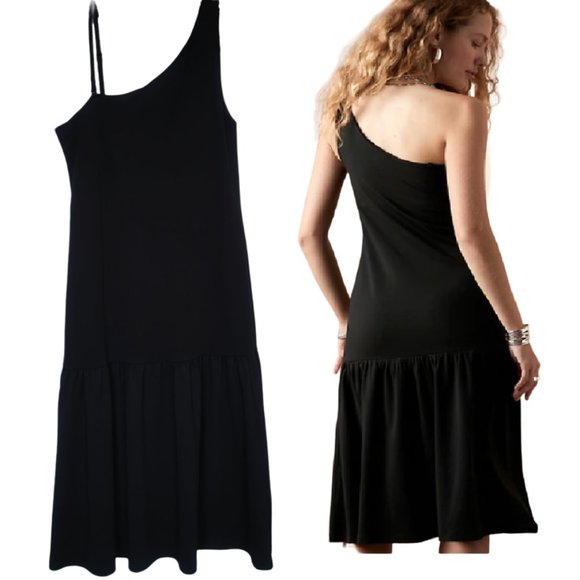 Banana Republic Dresses & Skirts - NWT Sz XL Women Banana Republic One-Shoulder knit Midi Dress Black Tiered hem